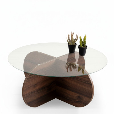 Modern coffee table living room glass dark brown wood chipboard new