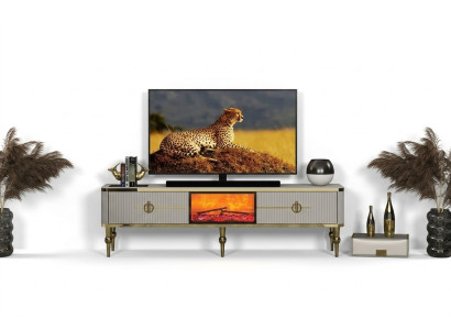 Living room TV lowboard high-quality materials MDF metal white + gold