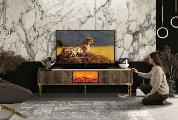 TV sideboard living room luxurious dark brown MDF + metal gold new
