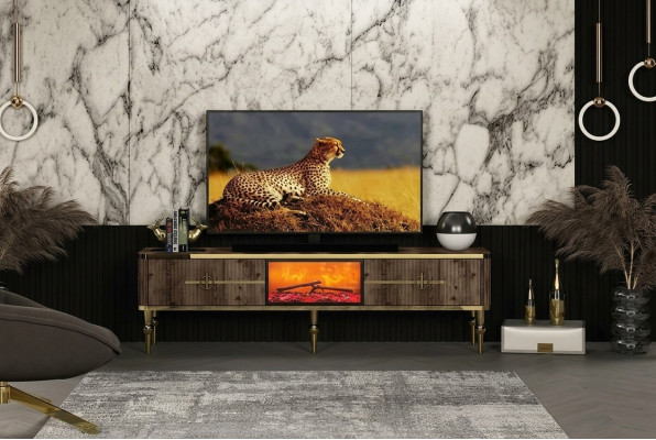 TV sideboard living room luxurious dark brown MDF + metal gold new