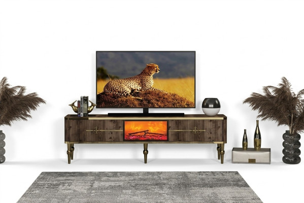 TV sideboard living room luxurious dark brown MDF + metal gold new