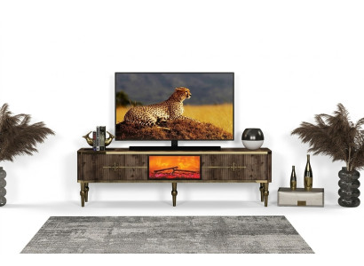TV sideboard living room luxurious dark brown MDF + metal gold new