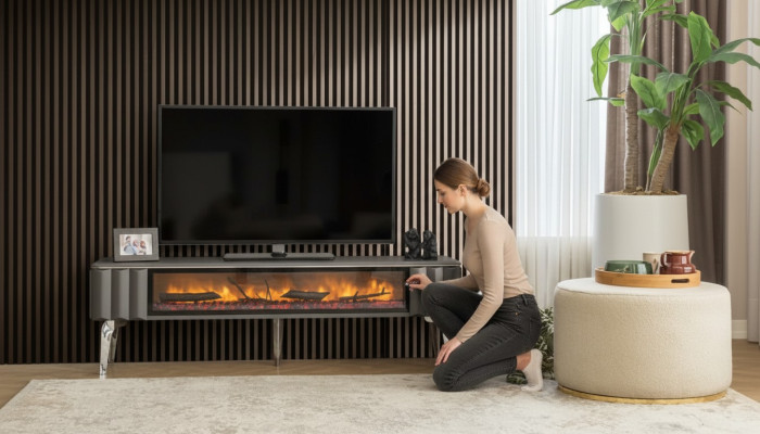 High-quality TV sideboard fireplace MDF metal gray color new living room