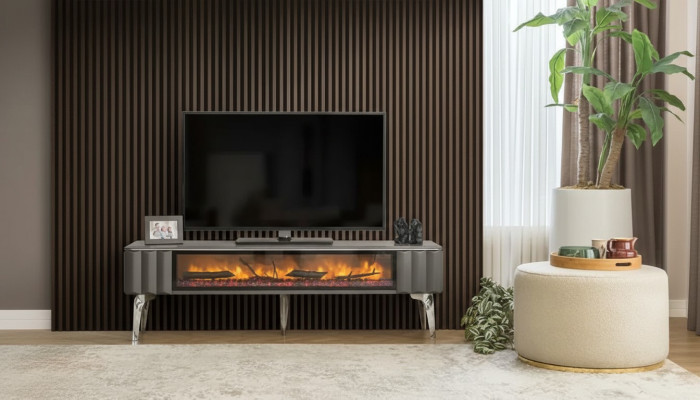 High-quality TV sideboard fireplace MDF metal gray color new living room