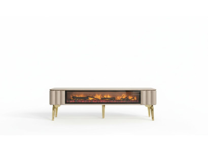 Sideboard RTV Living Room Luxury Furniture Fireplace Beige MDF Metal Lowboard
