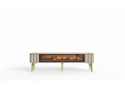 Sideboard RTV Living Room Luxury Furniture Fireplace Beige MDF Metal Lowboard