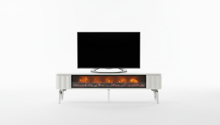 TV lowboard white chipboard metal luxury furniture fireplace living room new
