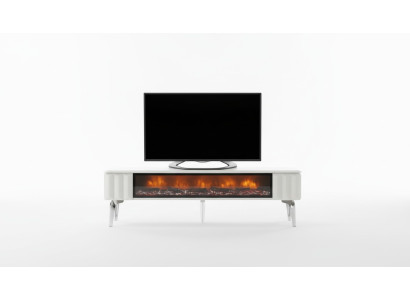 TV lowboard white chipboard metal luxury furniture fireplace living room new