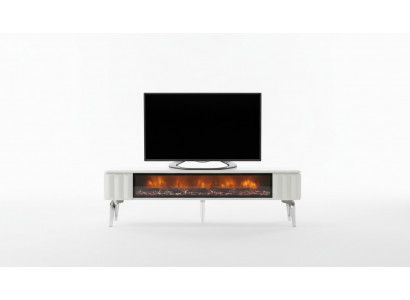 TV lowboard white chipboard metal luxury furniture fireplace living room new