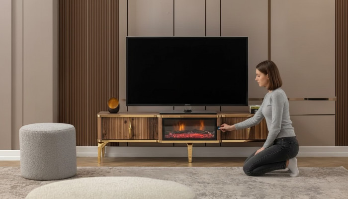 Luxurious Fireplace Mantel TV Stand Living Room Lowboard Wood Brown Sideboard