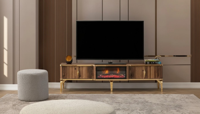 Luxurious Fireplace Mantel TV Stand Living Room Lowboard Wood Brown Sideboard