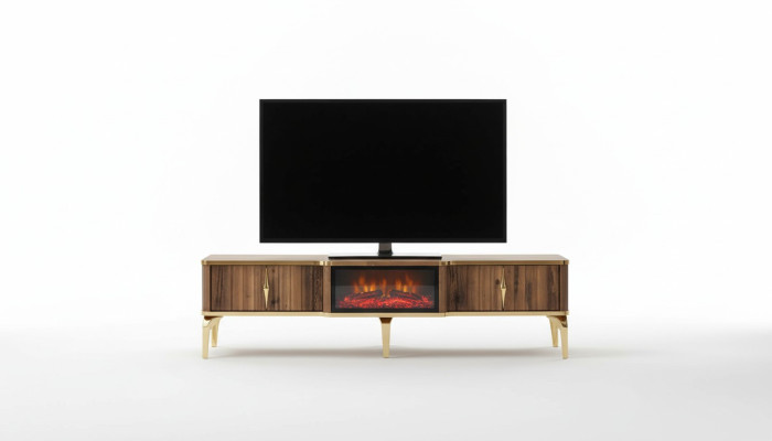 Luxurious Fireplace Mantel TV Stand Living Room Lowboard Wood Brown Sideboard