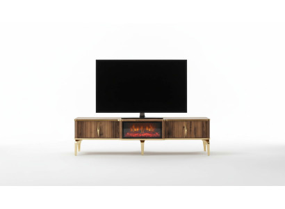 Luxurious Fireplace Mantel TV Stand Living Room Lowboard Wood Brown Sideboard
