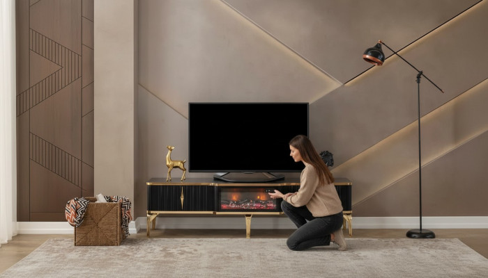 Black TV lowboard new luxurious furniture MDF-metal for living room