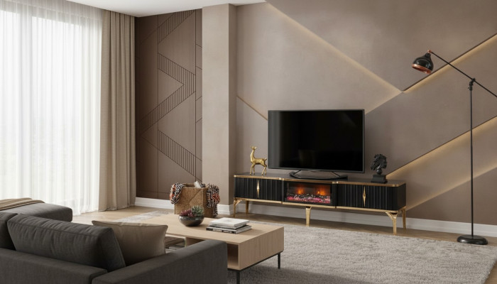 Black TV lowboard new luxurious furniture MDF-metal for living room