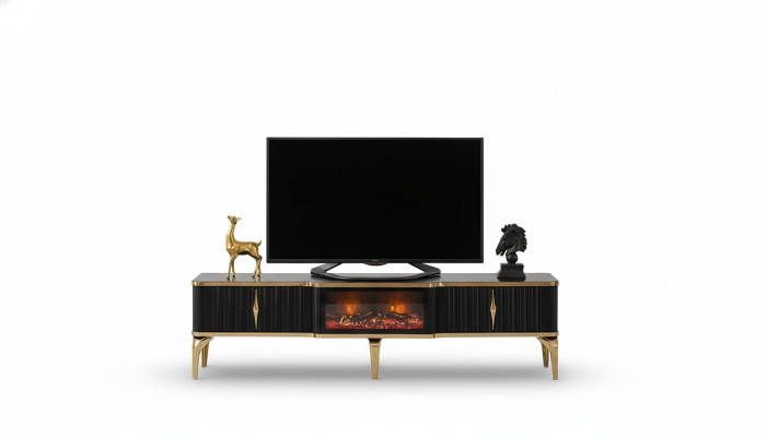 Black TV lowboard new luxurious furniture MDF-metal for living room