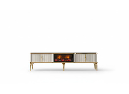 Living Room TV Lowboard white + gold MDF Sideboard Metal RTV Luxury New