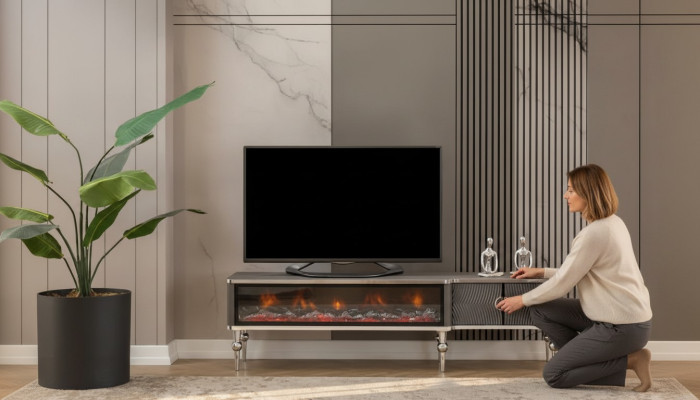 TV sideboard fireplace metal wood MDF chipboard luxury furniture new white RTV