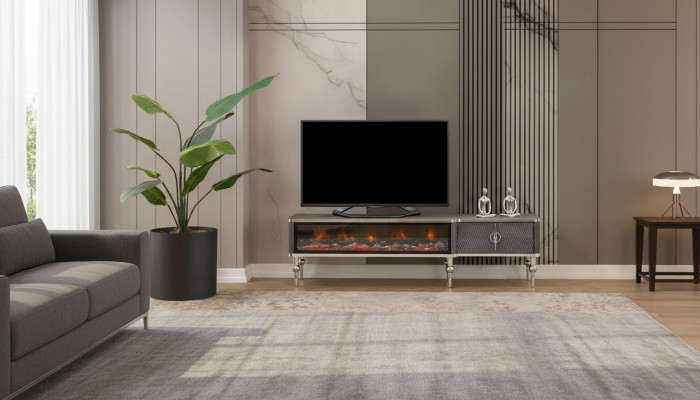 TV sideboard fireplace metal wood MDF chipboard luxury furniture new white RTV