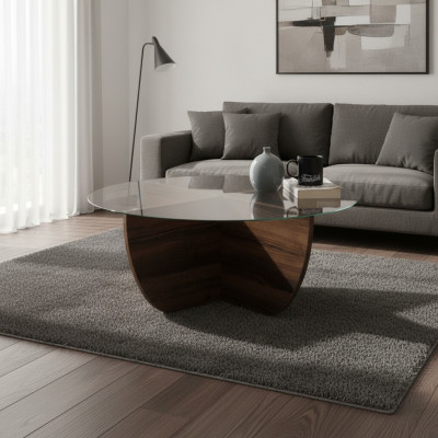 Minimalist coffee table made of glass wood X-legs modern style new