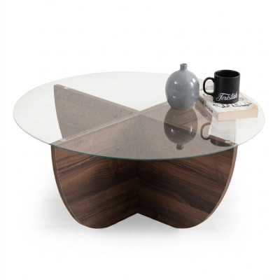 Minimalist coffee table made of glass wood X-legs modern style new