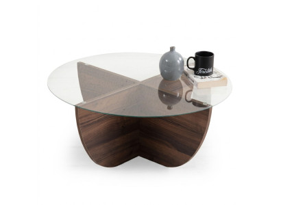 Minimalist coffee table made of glass wood X-legs modern style new