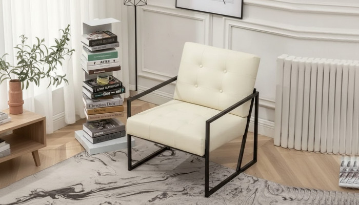 Exclusive armchair living room modern style beige fabric metal legs