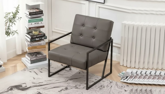 Living room armchair dark gray 1-seater metal legs + textile upholstery