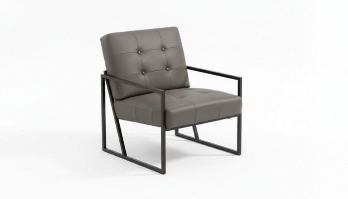 Living room armchair dark gray 1-seater metal legs + textile upholstery