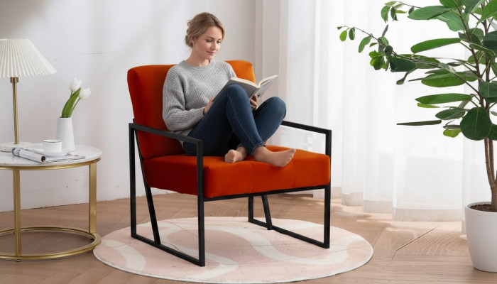Orange armchair living room luxury furniture high-quality metal legs textile new