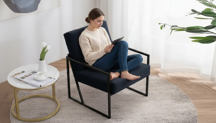 Cozy black armchair New Textile Metal High-quality materials