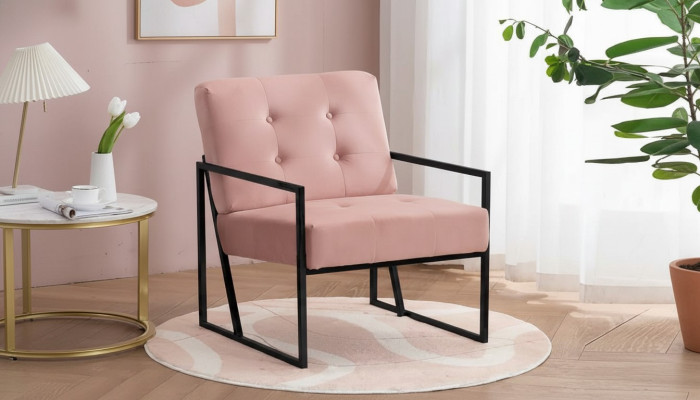 Comfortable Armchair 1-Seater Living Room Pink Textile Upholstery Metal Legs