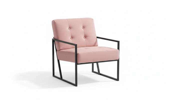 Comfortable Armchair 1-Seater Living Room Pink Textile Upholstery Metal Legs