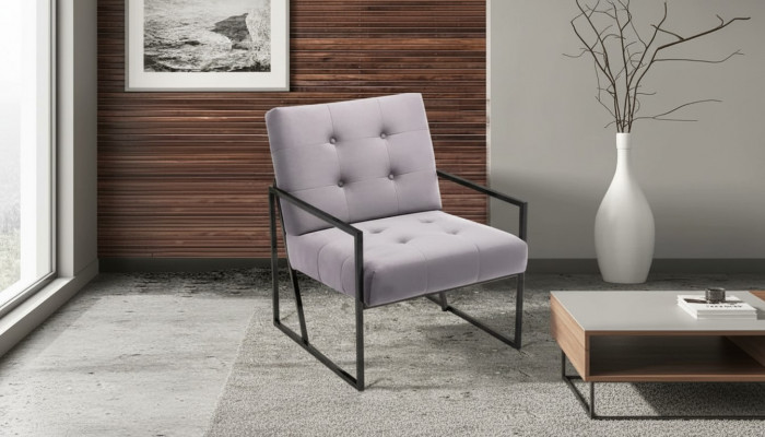 Living room armchair purple color metal legs textile 1-seater Chesterfield
