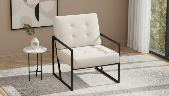 Beige textile armchair living room 1-seater relax metal legs dining room