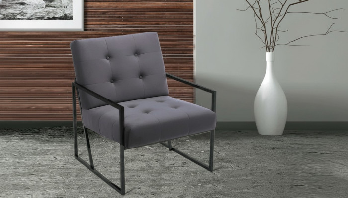 Gray Chesterfield Armchair Wood Frame Luxury Living Room Furniture 1-Seater