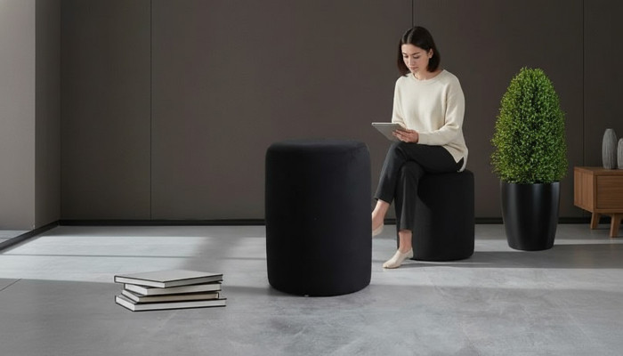 Black stool living room polyester upholstered pouf luxury