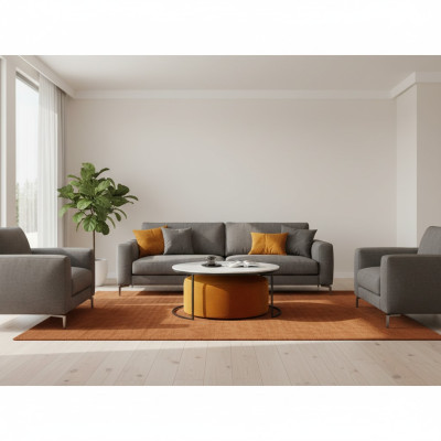 White MDF coffee table + orange stool new metal legs luxury