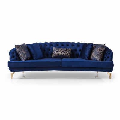 Blue Living Room Chesterfield Sofa Set Luxury Upholstered Sofas 4x Seater