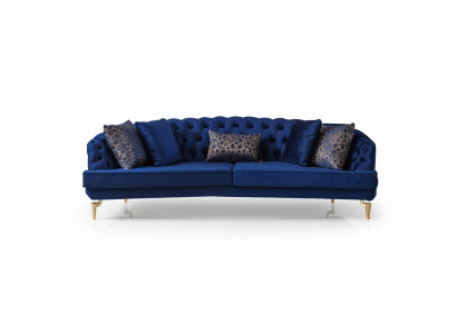 Blue Living Room Chesterfield Sofa Set Luxury Upholstered Sofas 4x Seater