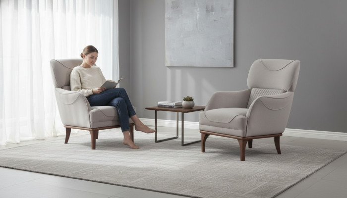 Light gray, dewy, modern style armchair for living room new 2-piece set