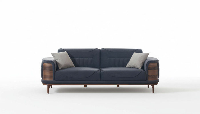 Two dark gray sofas in a modern style with wooden legs for a living room
