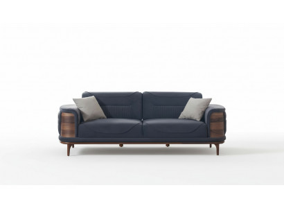 Two dark gray sofas in a modern style with wooden legs for a living room