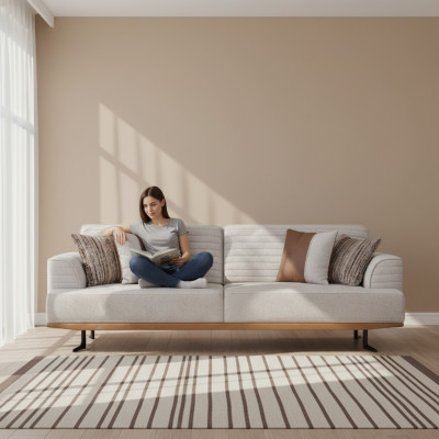 Luxurious set of gray three-seater sofas for the living room with a modern design.
