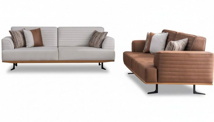 Modern three-seater sofa set in brown and gray color for the living room