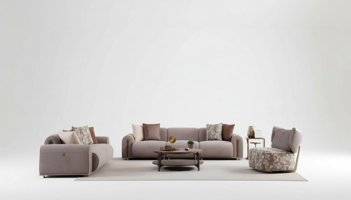 Gray living room seating ensemble, modern four-seater, noble three-seater armchair