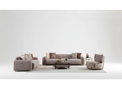 Gray living room seating ensemble, modern four-seater, noble three-seater armchair