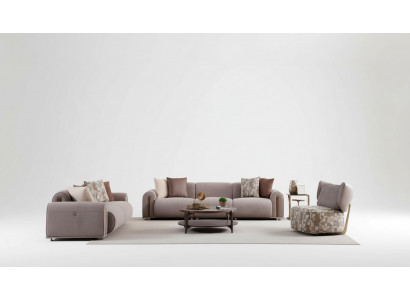 Gray living room seating ensemble, modern four-seater, noble three-seater armchair