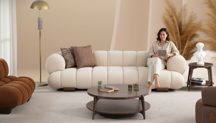 White living room three-seater designer upholstered sofas luxurious couches