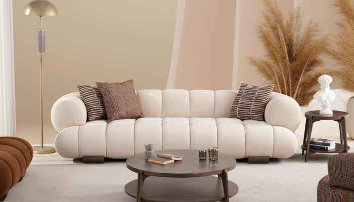 White living room three-seater designer upholstered sofas luxurious couches